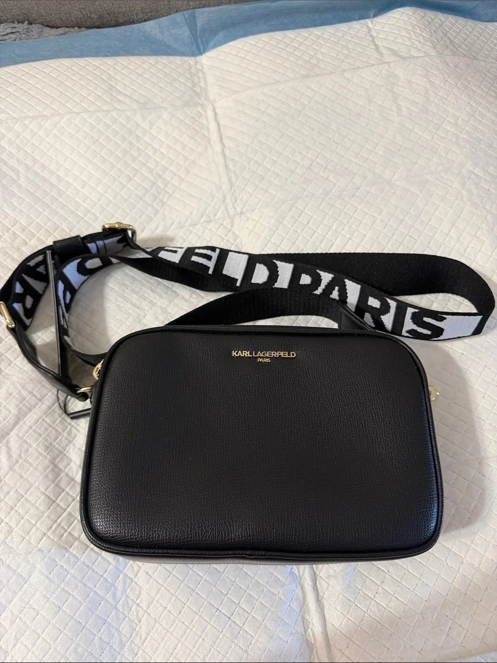 Karl Lagerfeld Black Crossbody with Logo Jacquard Strap